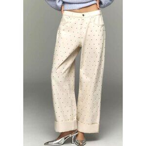 Anthropologie Pilcro Cream Wide-Leg Polka Dot Jeans  NWT